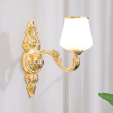 White Glass Gold Chandelier with Tapered Drops and Scrolled Arm - Simple Lighting Fixture